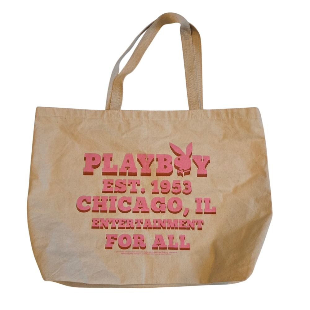 Playboy Est 1953 Chicago IL‎ Canvas Tote Bag Pink Graphic Retro Handbag